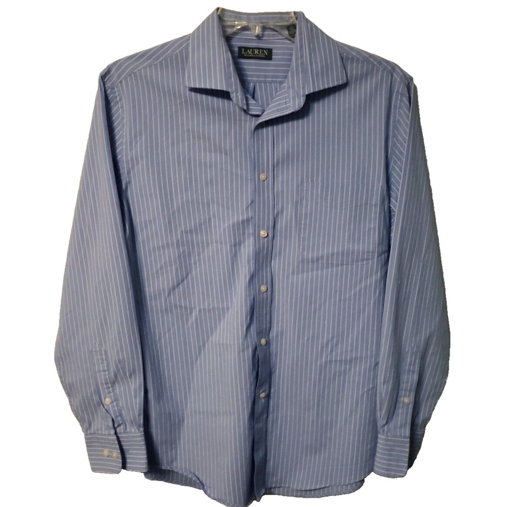 Ralph‎ Lauren Men's Button Up Shirt Long Sleeve Blue Striped 16.5 34/35